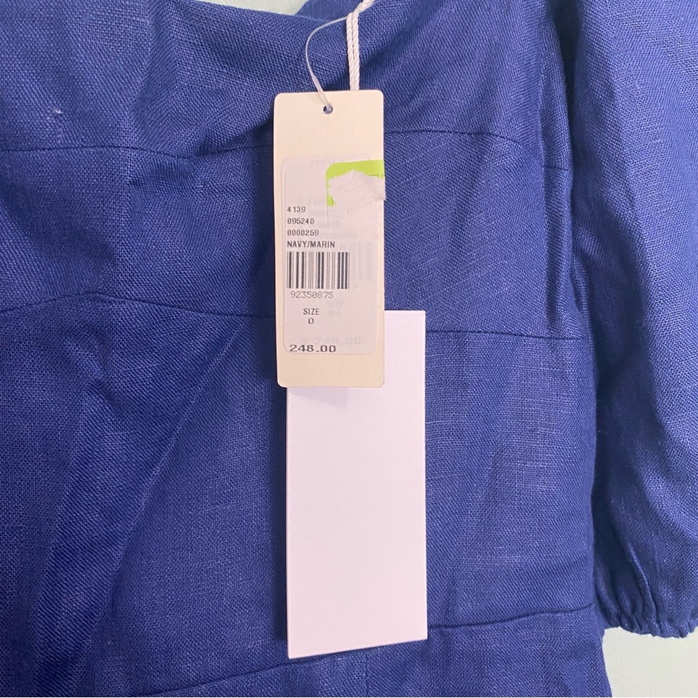 Reformation Belgium Blue Linen Midi Dress Slit Puff Sleeve Size 0 - Picture 6 of 6